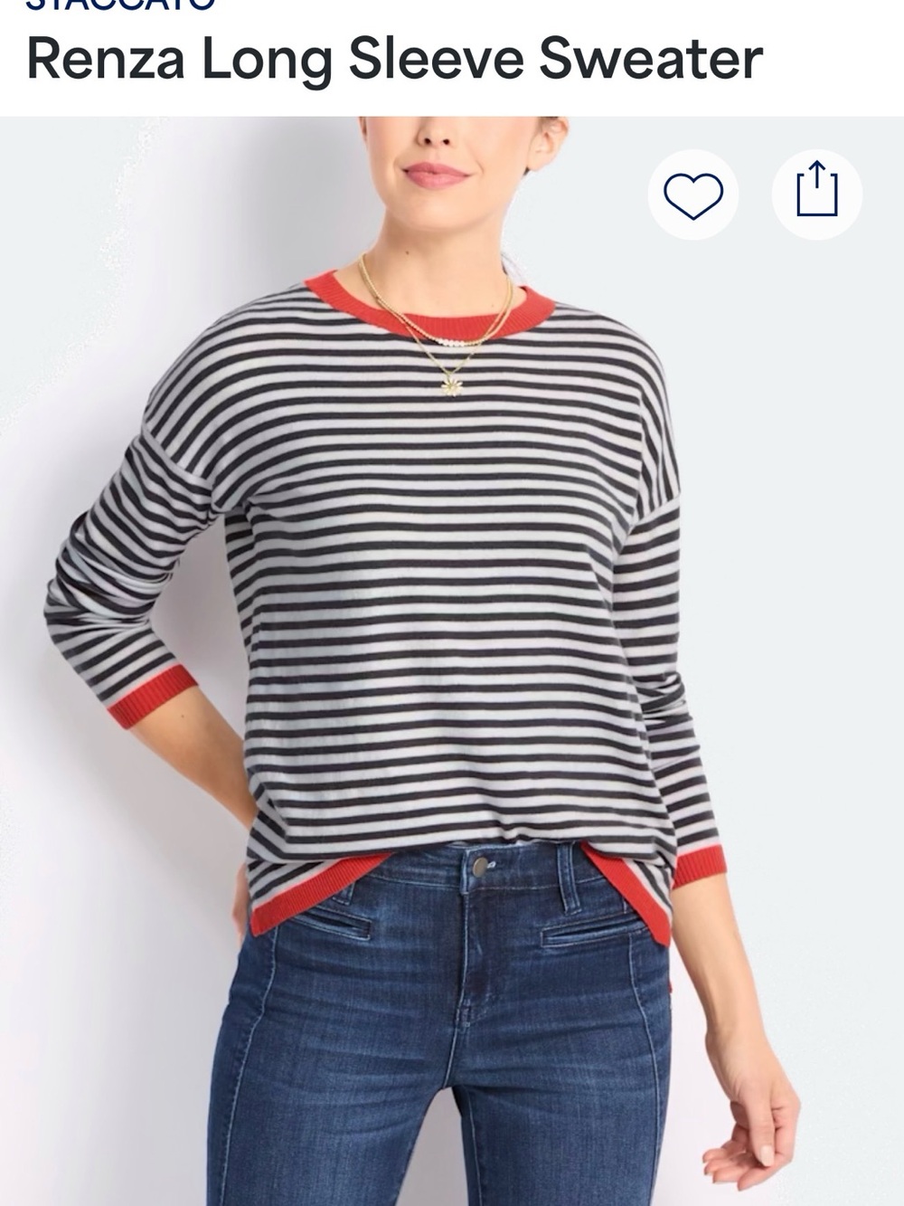 Staccato Navy & White Striped Crew Neck Sweater with Red Trim